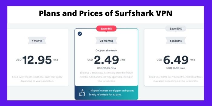Plans and Prices of Surfshark VPN